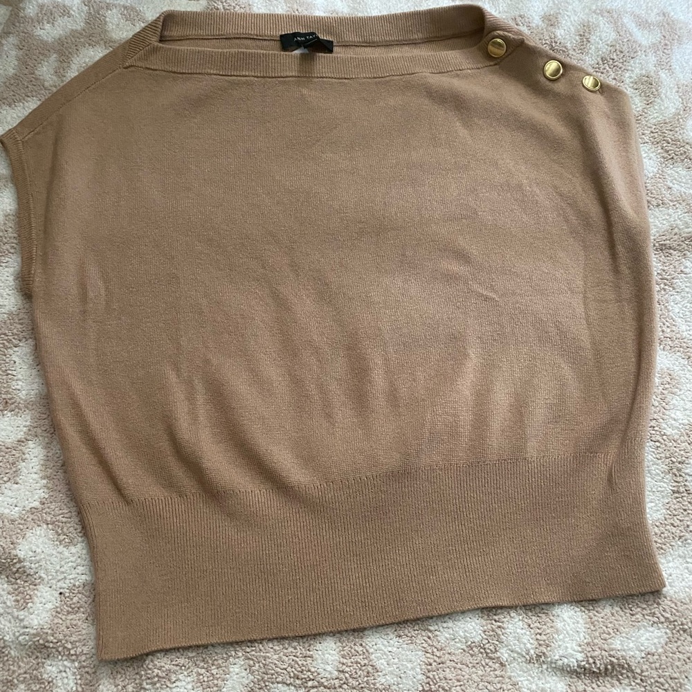 Ann Taylor Tan Button-Shoulder Top